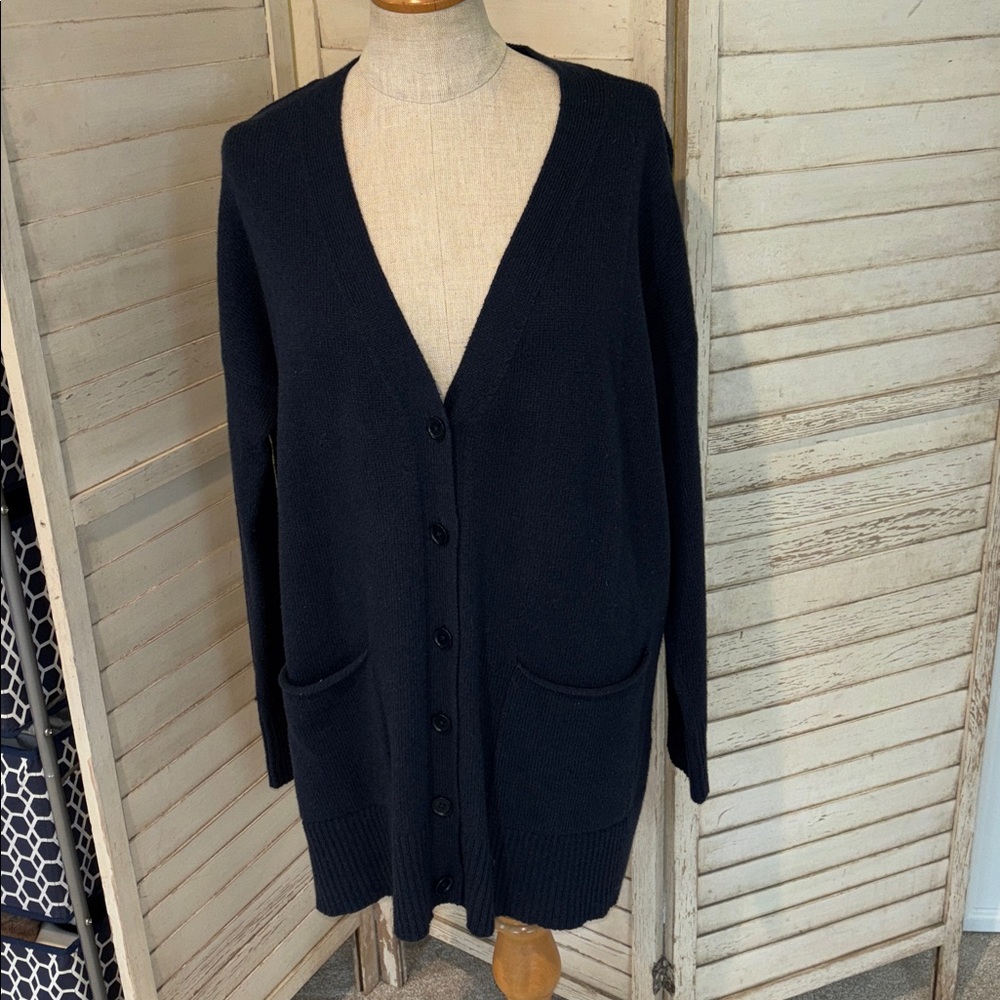 EILEEN  FISHER V-neck cardigan navy blue small organic cotton - Picture 5 of 7